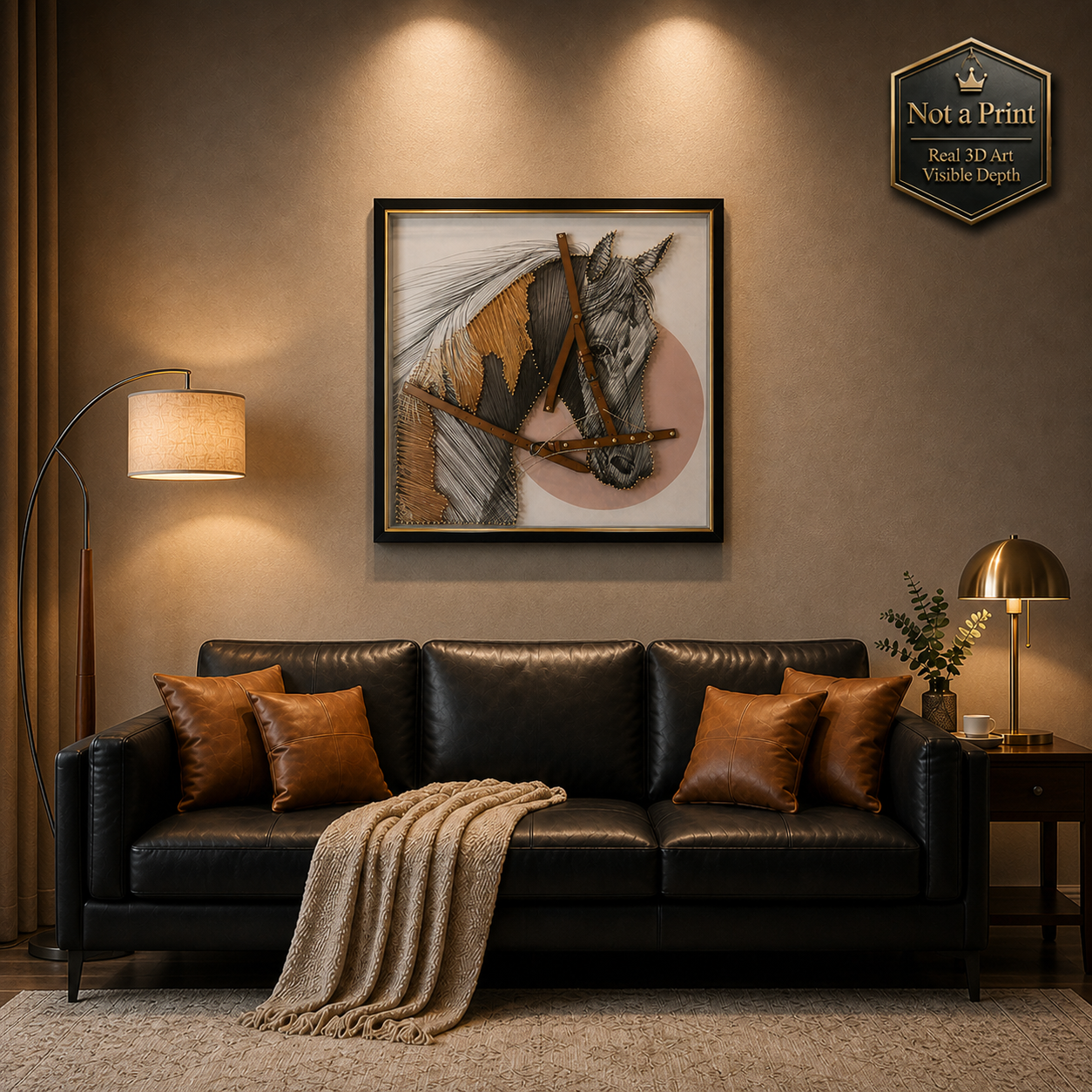 3D Horse Wall Art with Leather Details