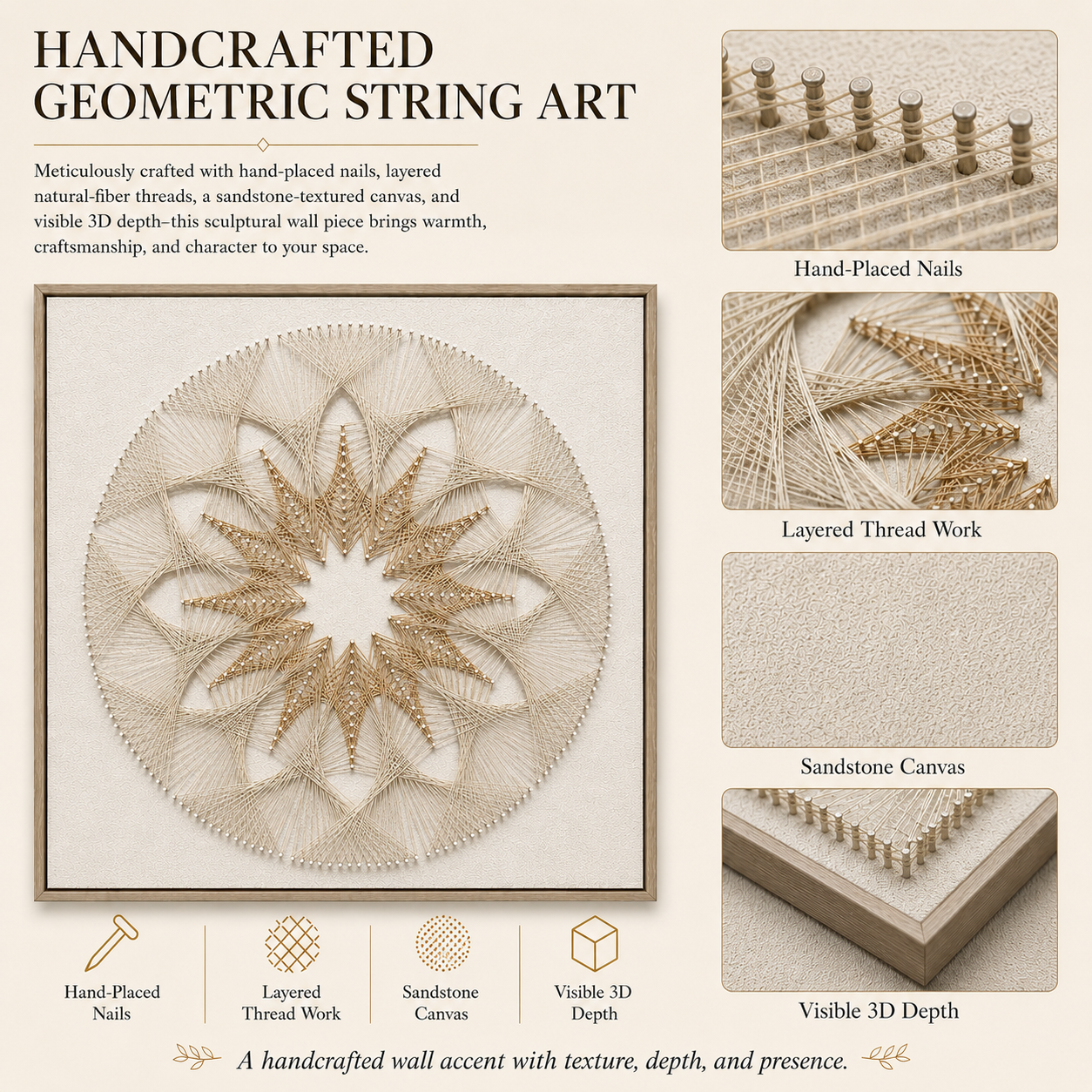 Celestial Sunburst 3D String Wall Art
