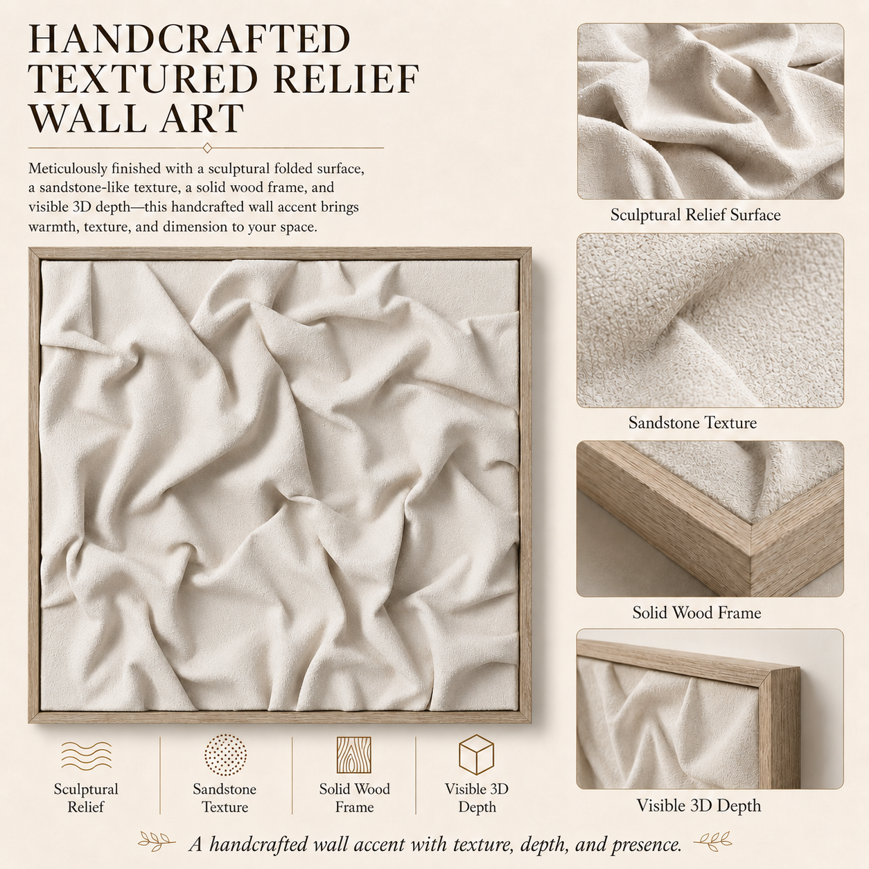 Organic Draped Textured 3D Relief Wall Art