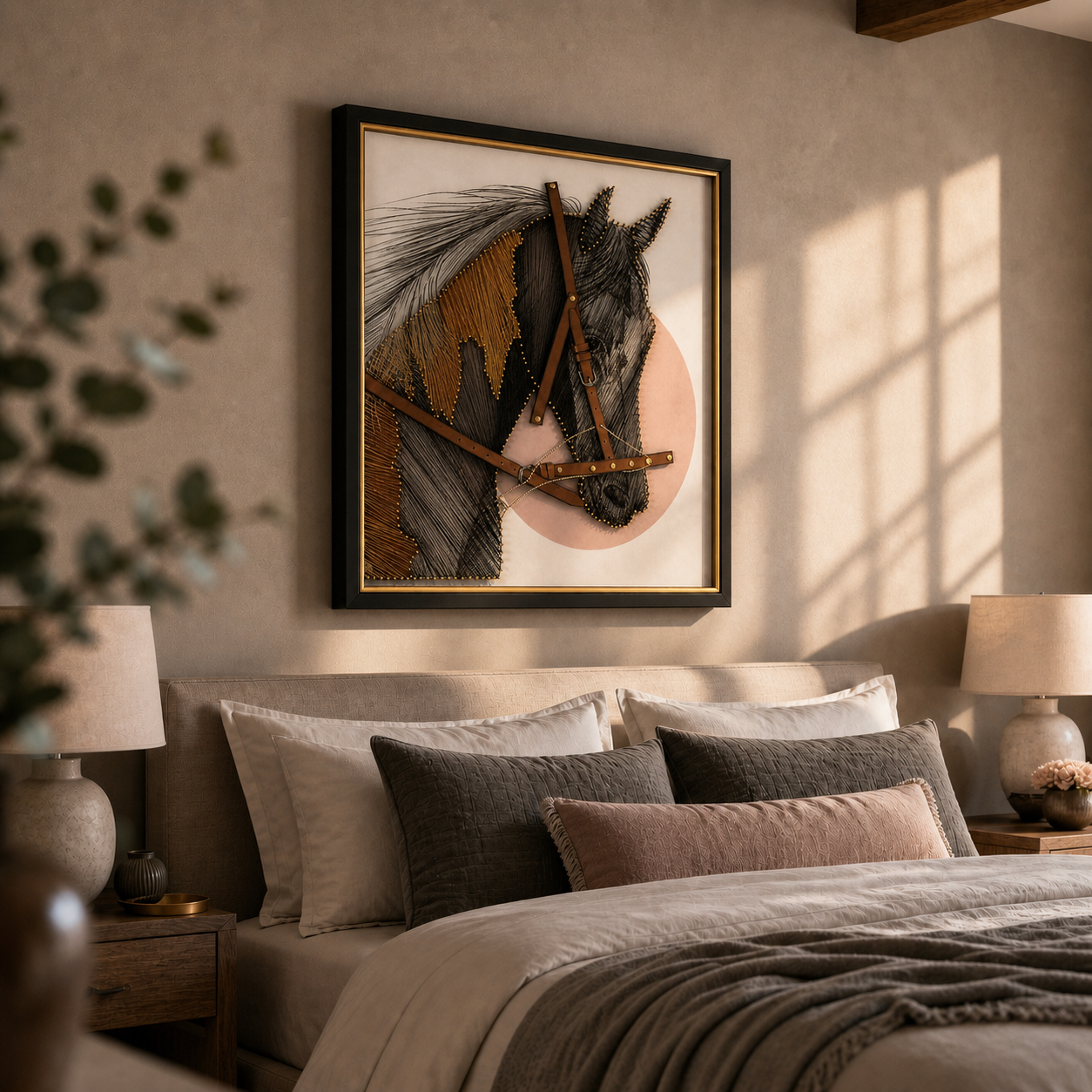 3D Horse Wall Art with Leather Details