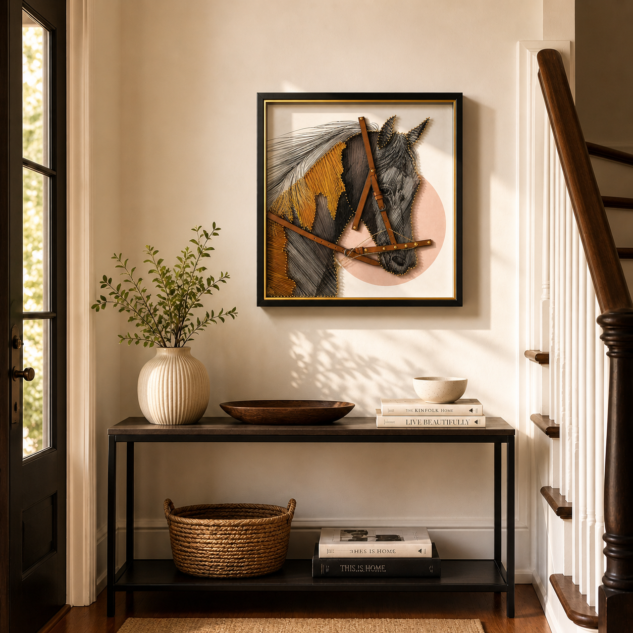 3D Horse Wall Art with Leather Details