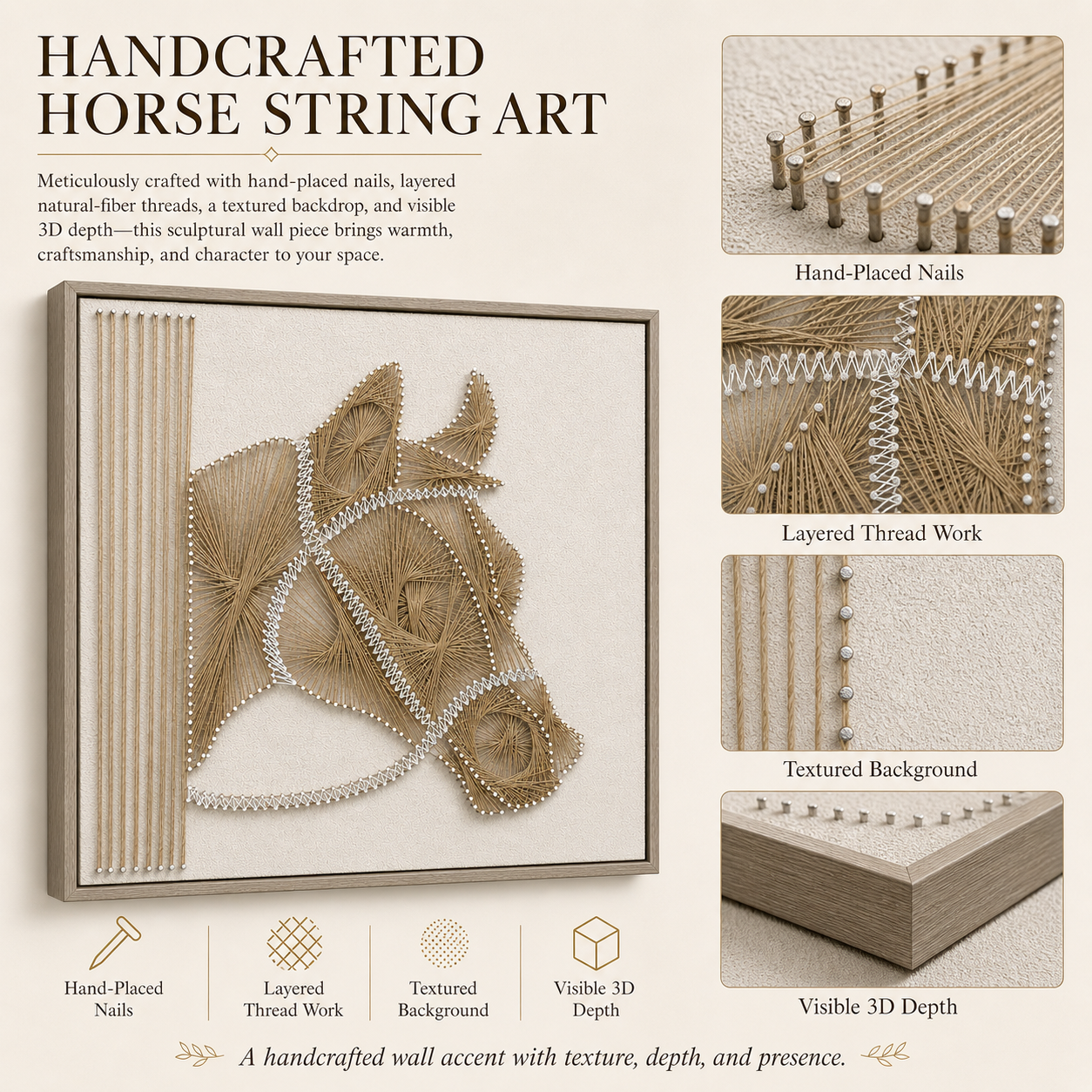 Equestrian Horse Profile 3D String Wall Art
