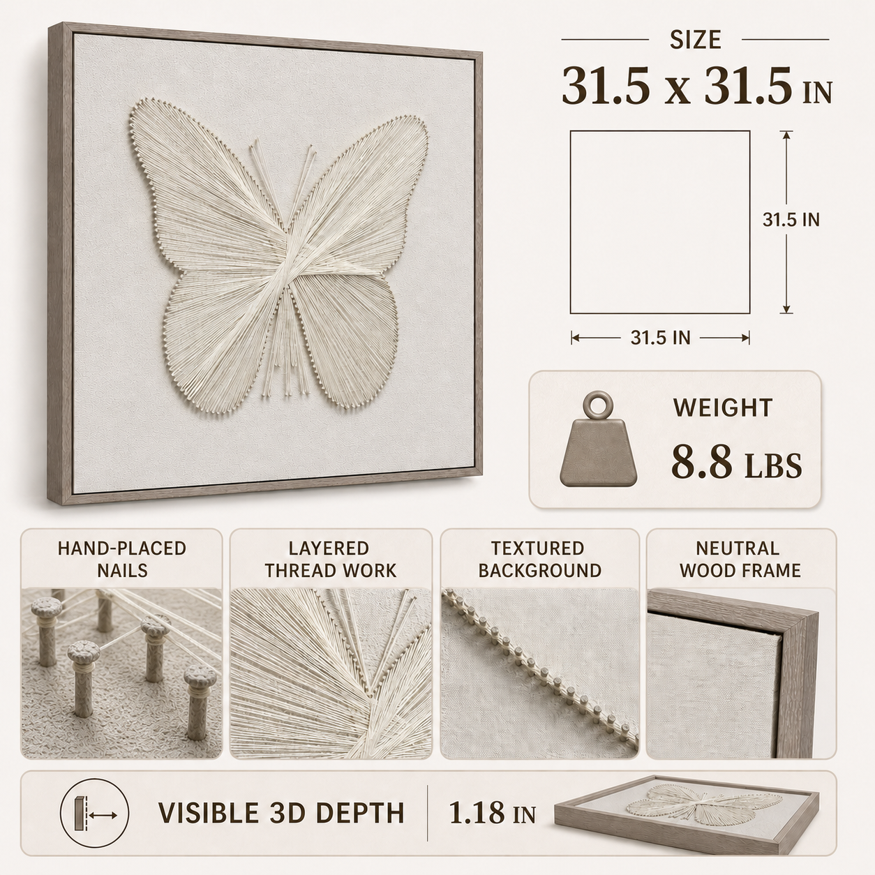 Minimalist Butterfly 3D String Wall Art