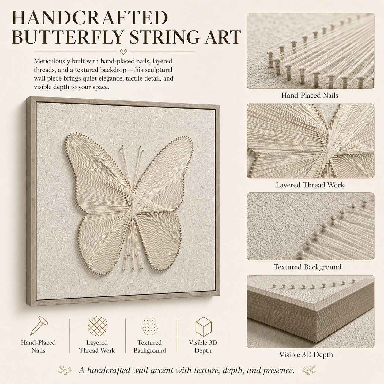 Minimalist Butterfly 3D String Wall Art