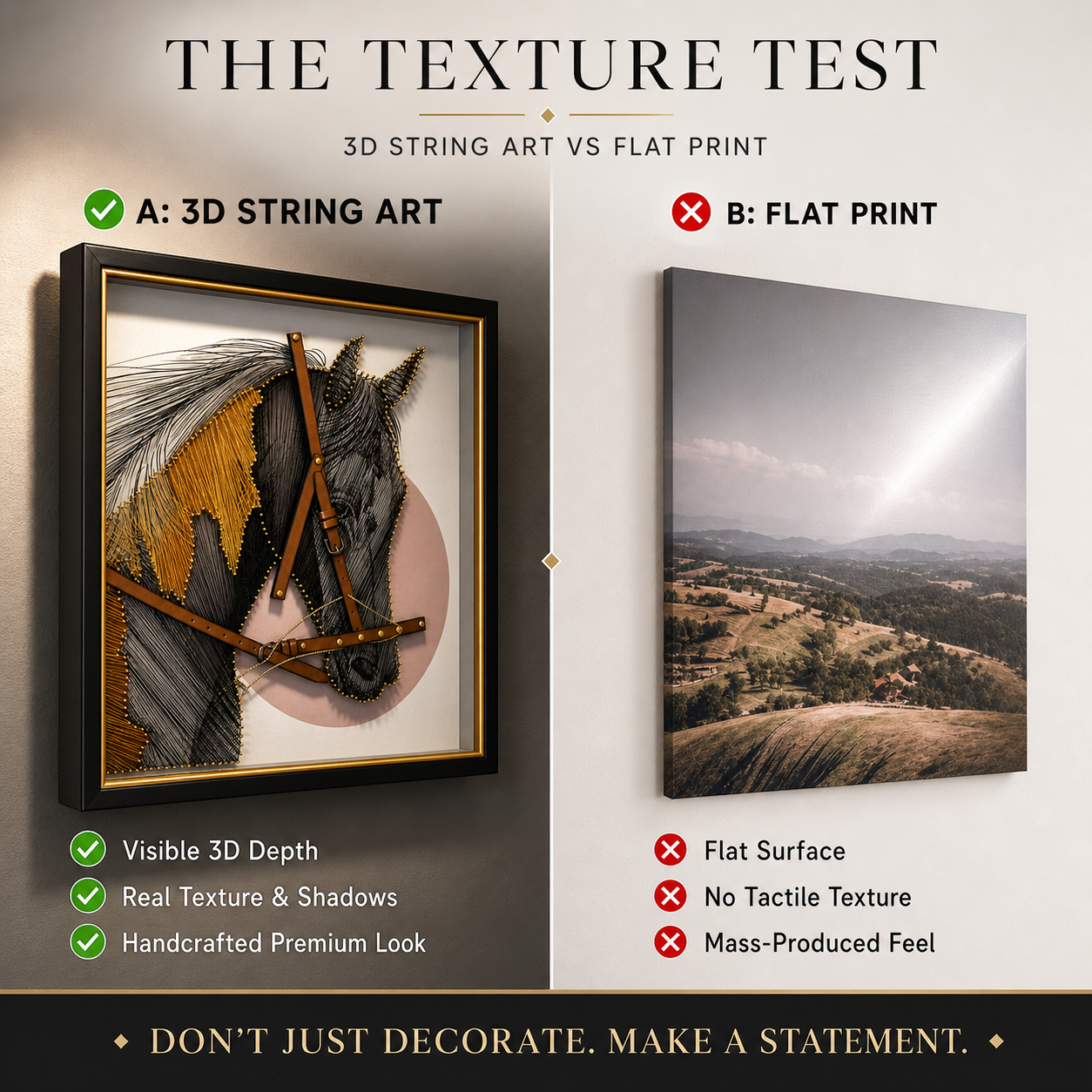 3D Horse Wall Art with Leather Details