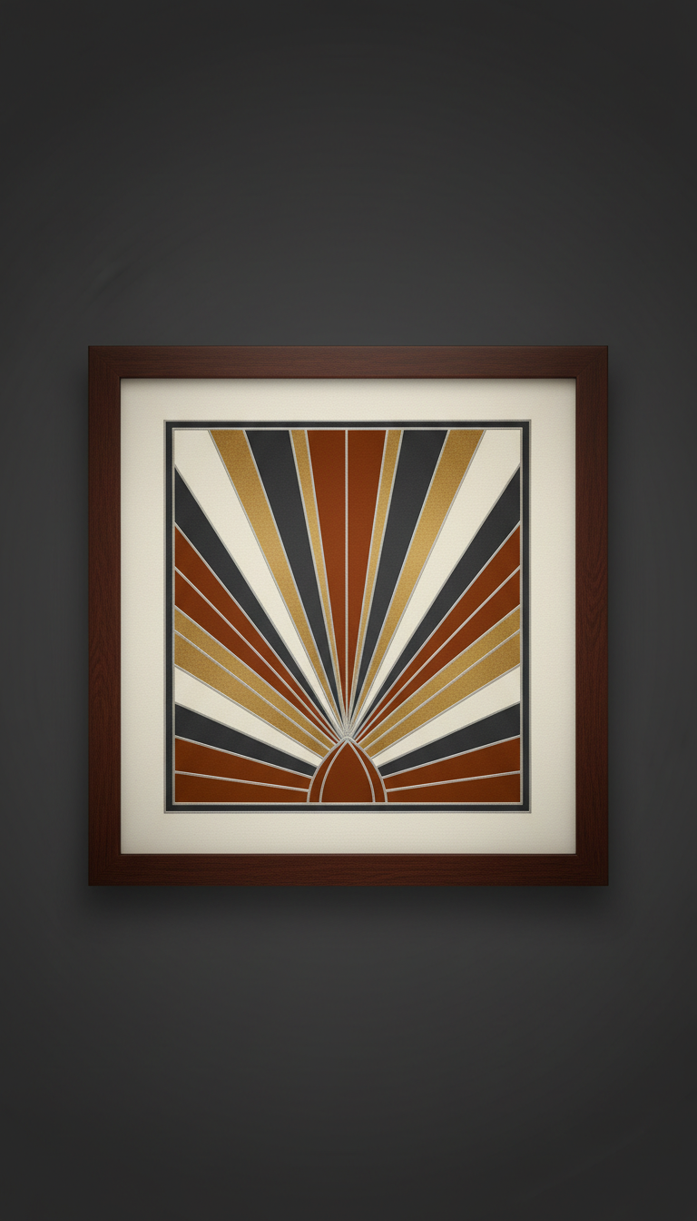 Art Deco Lines Print In Dark Wood Frame