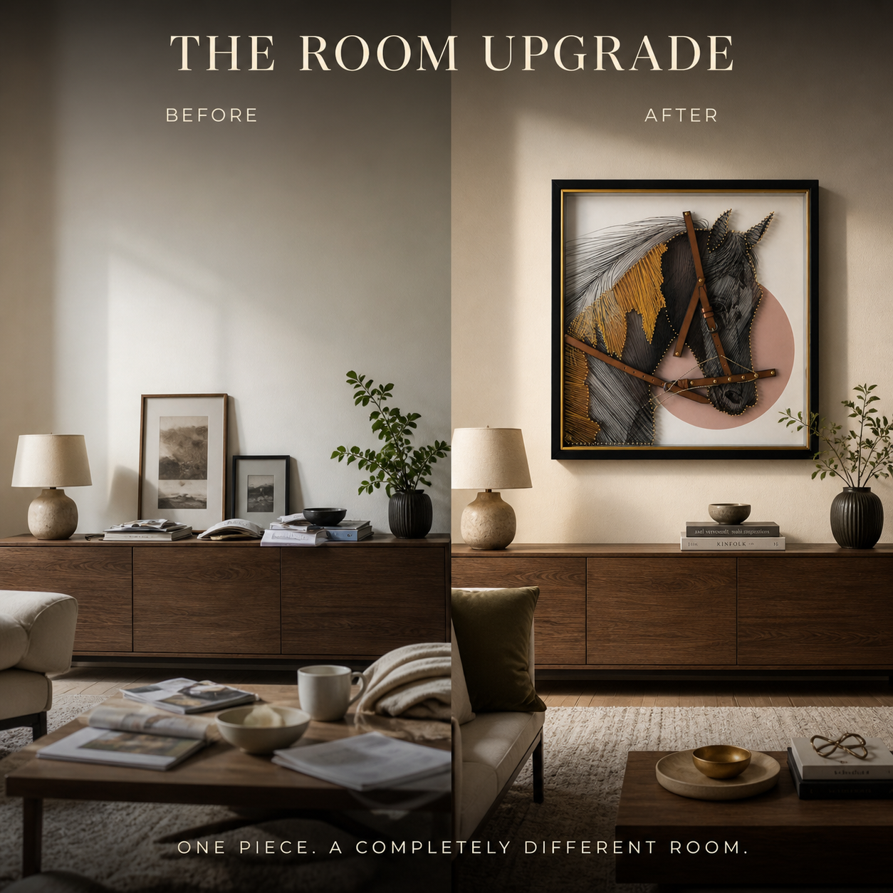 3D Horse Wall Art with Leather Details